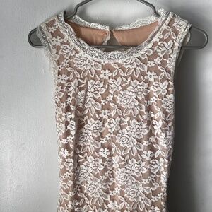 Windsor White Lace Floor Length Dress w/Structured Bottom & Keyhole Back